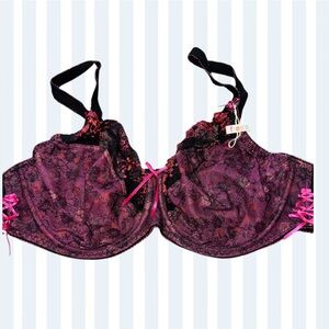 Freya Purple and Black Lace Underwire Bra with Pink Accents